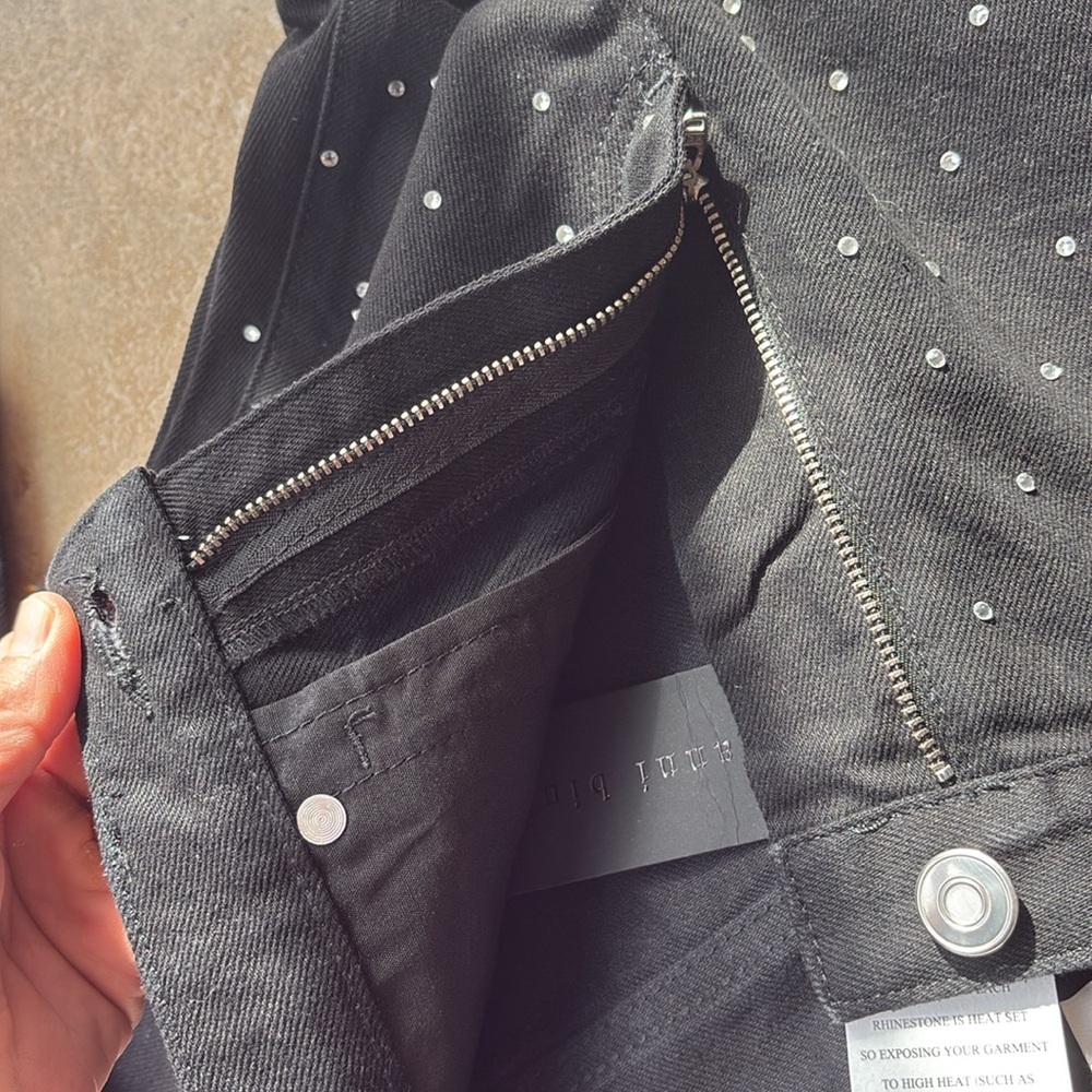 Gianni Bini $119 Black Ivy Rhinestone Straight Leg High Waisted Denim Jeans 27 - Picture 15 of 15